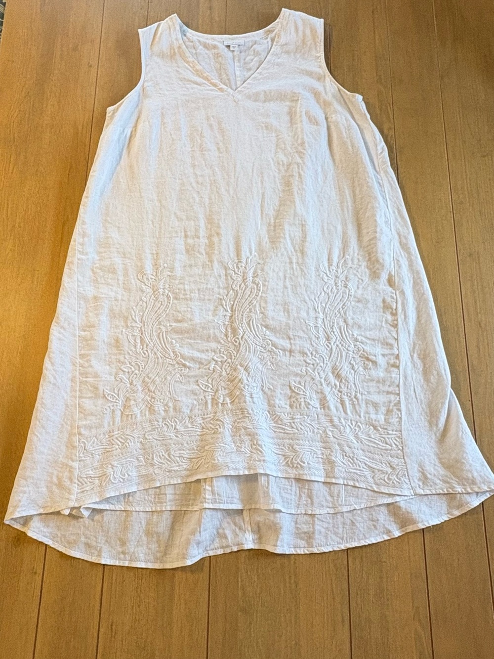 Pure Jill Elements White Linen Embroidered Sleeveless Dress XL Boho Lagenlook